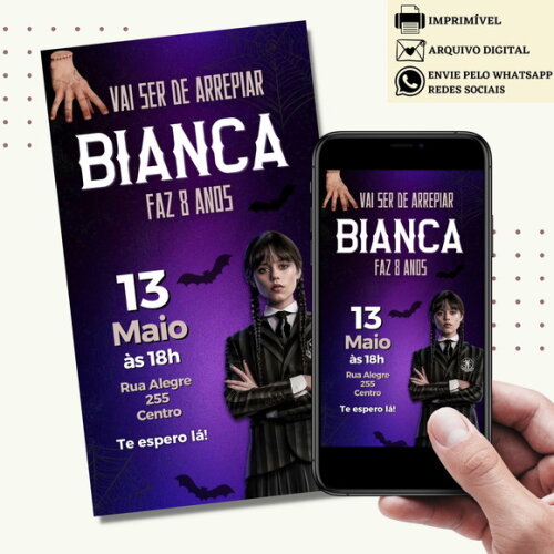 Convite Wandinha Familia Addams Digital Virtual