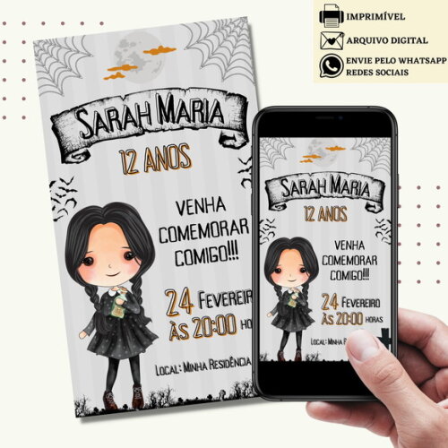 Convite Wandinha Familia Addams Digital Virtual