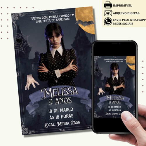 Convite Wandinha Familia Addams Digital Virtual