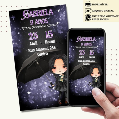 Convite Wandinha Familia Addams Digital Virtual