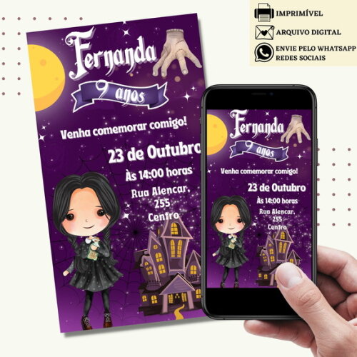 Convite Wandinha Familia Addams Digital Virtual