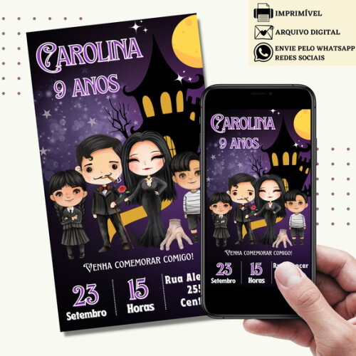 Convite Wandinha Familia Addams Digital Virtual