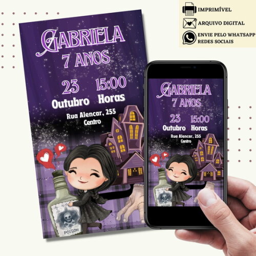 Convite Wandinha Familia Addams Digital Virtual