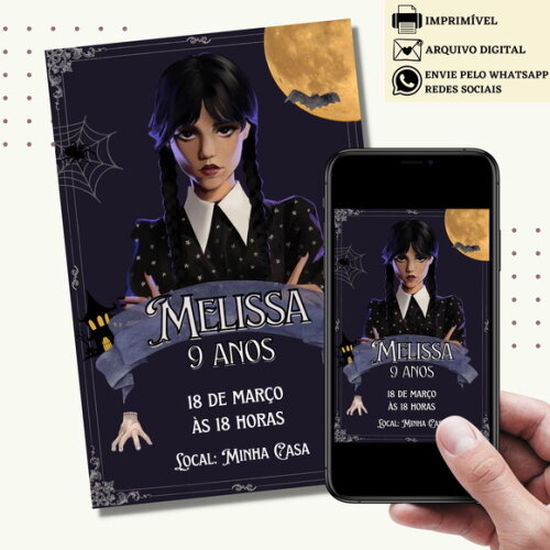 Convite Wandinha Familia Addams Digital Virtual