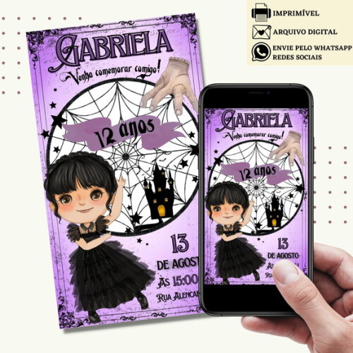 Convite Wandinha Familia Addams Digital Virtual