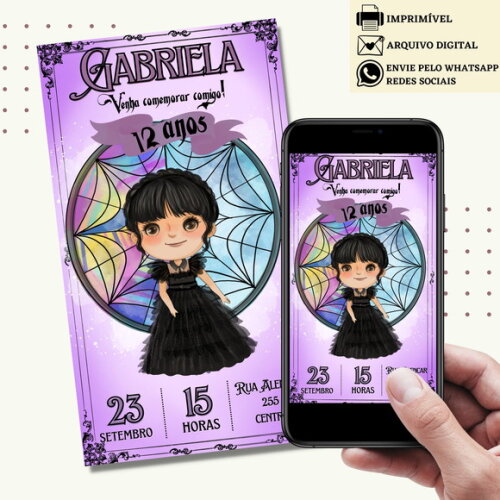 Convite Wandinha Familia Addams Digital Virtual