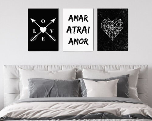 Kit Trio 3 Placas Decorativas Amar Atrai Amor Love 30x42