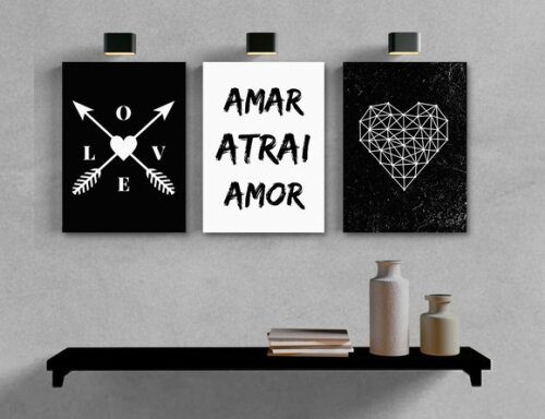 Kit Trio 3 Placas Decorativas Amar Atrai Amor Love 21x30