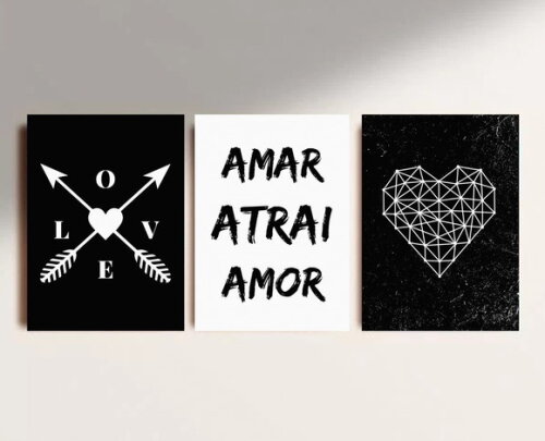 Kit Trio 3 Placas Decorativas Amar Atrai Amor Love 30x42