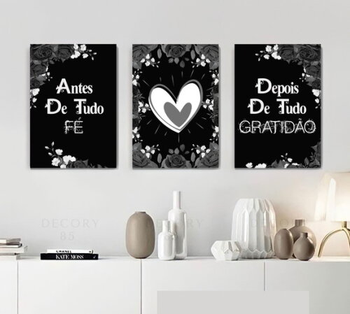 Kit Trio 3 Placas Decorativas Antes De Tudo Fé 30x42 A3