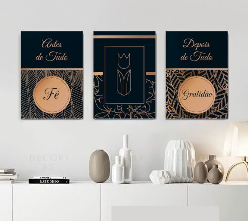 Kit Trio 3 Placas Decorativas Antes De Tudo Fé 42x60 A2
