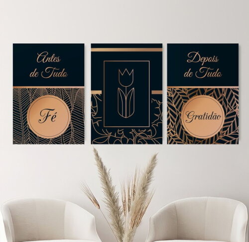 Kit Trio 3 Placas Decorativas Antes De Tudo Fé 42x60 A2