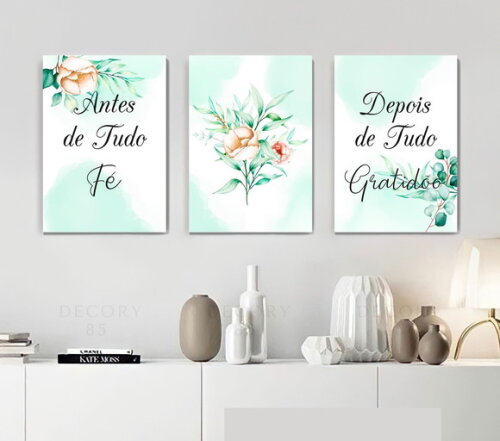 Kit Trio 3 Placas Decorativas Antes De Tudo Fé 42x60 A2