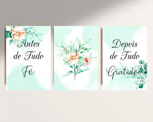 Kit Trio 3 Placas Decorativas Antes De Tudo Fé 42x60 A2