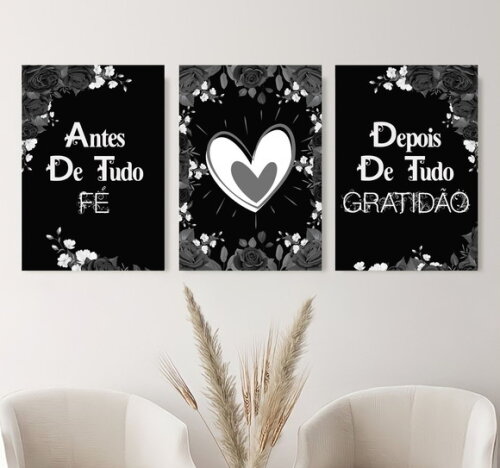 Kit Trio 3 Placas Decorativas Antes De Tudo Fé 42x60 A2
