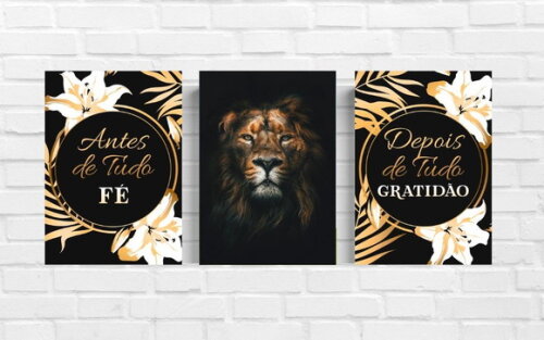 Kit Trio 3 Placas Decorativas Antes De Tudo Fé Leão 21x30 A4