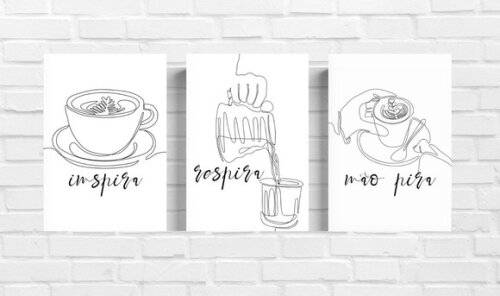 Kit Trio 3 Placas Decorativas Café Inspira Respira 21x30 A4