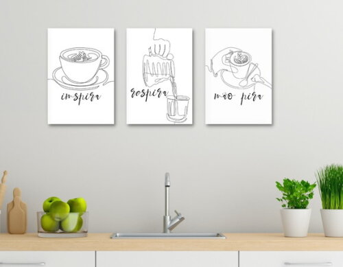 Kit Trio 3 Placas Decorativas Café Inspira Respira 30x42 A3