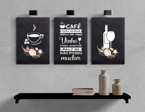 Kit Trio 3 Placas Decorativas Café Vinho Cozinha 30x42 A3