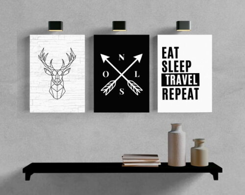 Kit Trio 3 Placas Decorativas Eat Sleep Travel Repeat 21x30