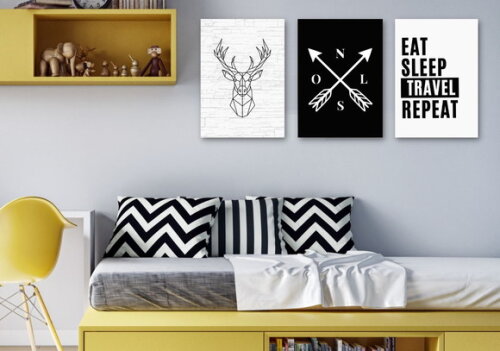 Kit Trio 3 Placas Decorativas Eat Sleep Travel Repeat 30x42