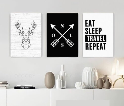 Kit Trio 3 Placas Decorativas Eat Sleep Travel Repeat 30x42