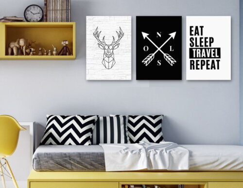 Kit Trio 3 Placas Decorativas Eat Sleep Travel Repeat 42x60