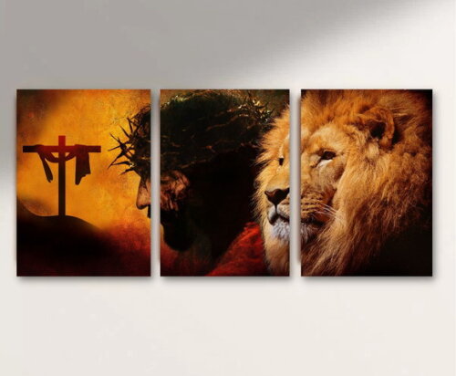 Kit Trio 3 Placas Decorativas Esus Cristo Leão De Judá A2