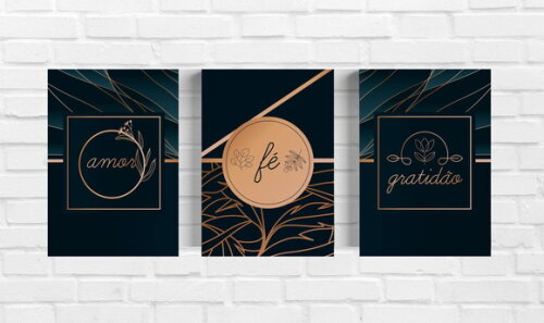 Kit Trio 3 Placas Decorativas Fé Amor Gratidão 21x30 A4