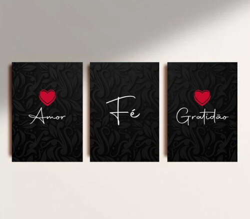 Kit Trio 3 Placas Decorativas Fé Amor Gratidão 21x30 A4