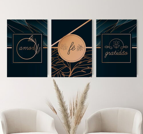 Kit Trio 3 Placas Decorativas Fé Amor Gratidão 42x60 A2