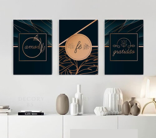 Kit Trio 3 Placas Decorativas Fé Amor Gratidão 42x60 A2