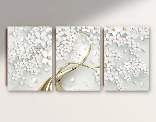 Kit Trio 3 Placas Decorativas Flores Douradas Árvore 30x42