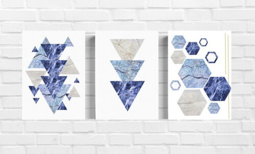 Kit Trio 3 Placas Decorativas Geométrico Abstratos 21x30 A4
