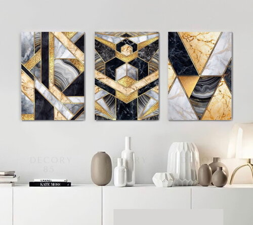 Kit Trio 3 Placas Decorativas Geométrico Abstratos 30x42 A3