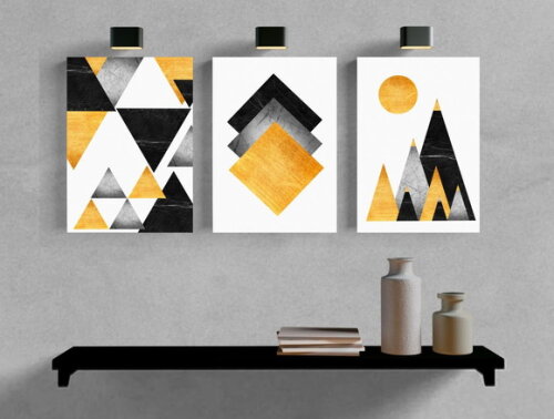 Kit Trio 3 Placas Decorativas Geométrico Abstratos 30x42 A3