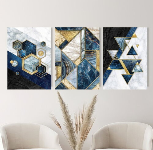 Kit Trio 3 Placas Decorativas Geométrico Abstratos 42x60 A2