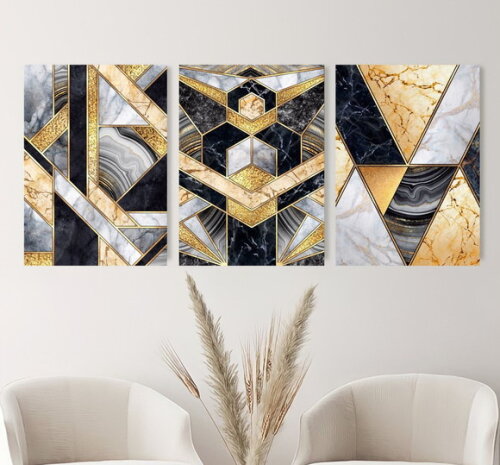 Kit Trio 3 Placas Decorativas Geométrico Abstratos 42x60 A2