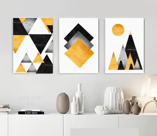 Kit Trio 3 Placas Decorativas Geométrico Abstratos 42x60 A2