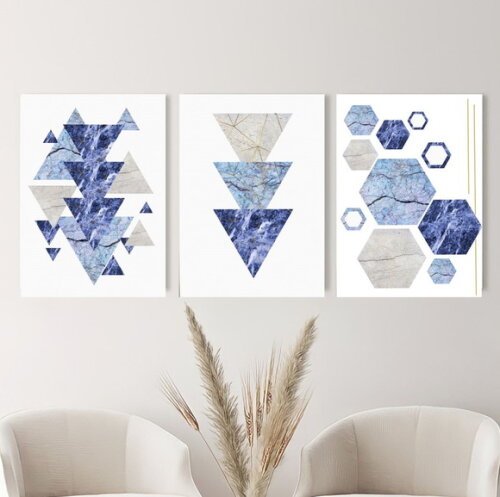 Kit Trio 3 Placas Decorativas Geométrico Abstratos 42x60 A2