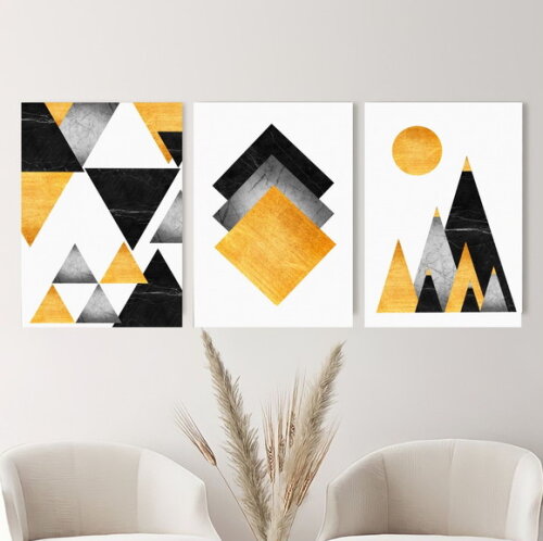 Kit Trio 3 Placas Decorativas Geométrico Abstratos 42x60 A2