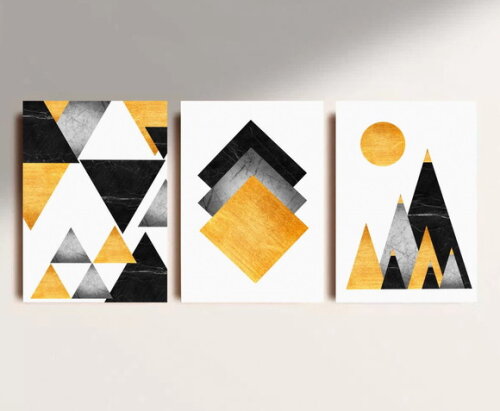 Kit Trio 3 Placas Decorativas Geométrico Abstratos 42x60 A2