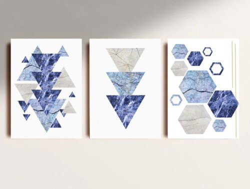 Kit Trio 3 Placas Decorativas Geométrico Abstratos 42x60 A2
