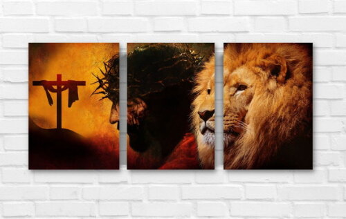 Kit Trio 3 Placas Decorativas Jesus Cristo Leão De Judá A4