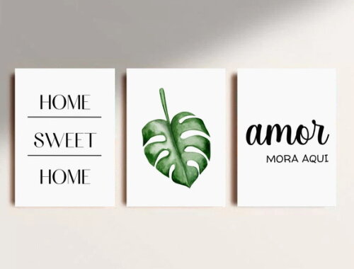 Kit Trio 3 Placas Decorativas Lar Home Sweet Home Amor 30x42