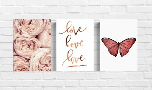 Kit Trio 3 Placas Decorativas Love Flores Borboleta 21x30 A4