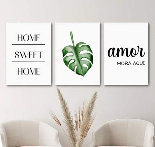 Kit Trio 3 Placas Decorativas Lar Home Sweet Home Amor 42x60