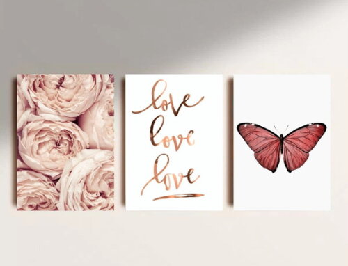 Kit Trio 3 Placas Decorativas Love Flores Borboleta 30x42 A3