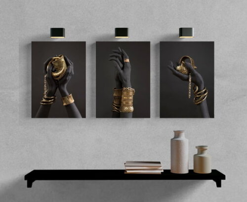 Kit Trio 3 Placas Decorativas Mãos Negras Douradas 21x30 A4
