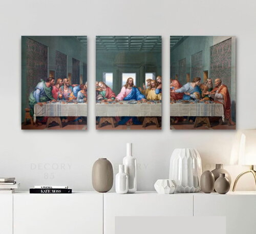Kit Trio 3 Placas Decorativas Santa Ceia Fé Apóstolos 30x42